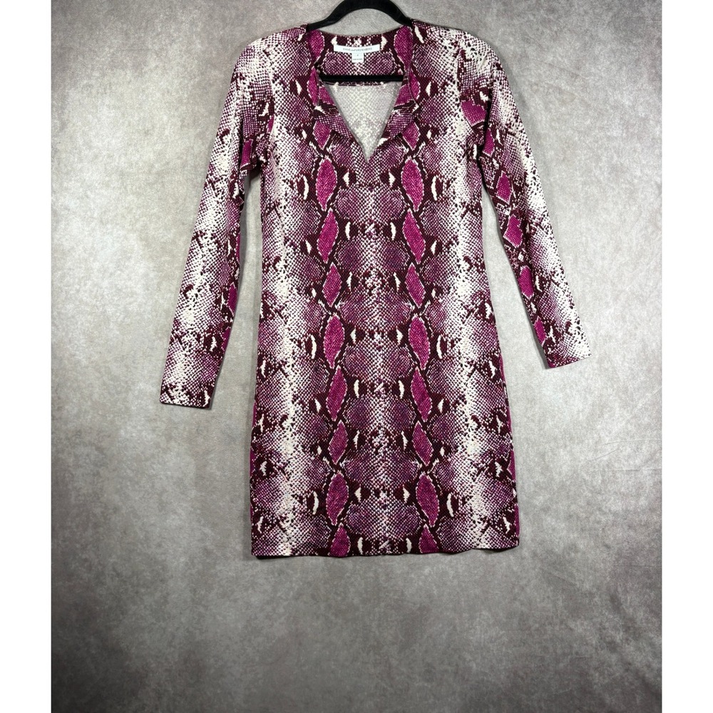 Diane von Furstenberg Dress Womens 2 Purple Snakeskin Silk Long Sleeve Mini DVF